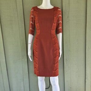 ANTONIO MELANI Ivy Lace Sheath Dress, Sienna Burnt Orange Sz 4